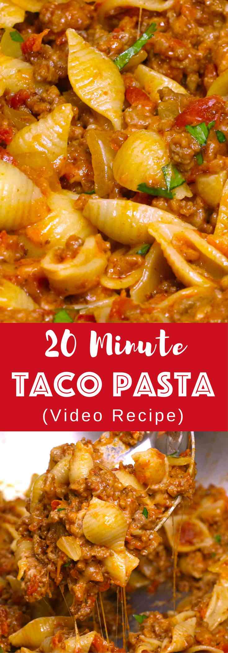 One-pot Cheesy Taco Pasta – One of the easiest quick dinner recipes. It’s loaded with ground beef and shredded cheddar cheese. So delicious. This simple and easy recipe comes together in 20 minutes. Quick and easy recipe. Video recipe.