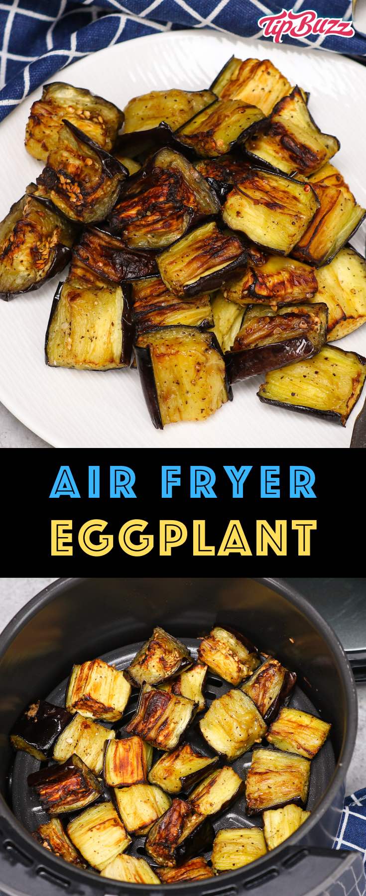 This Air Fryer Eggplant is a healthy and flavorful side dish that’s ready in under 20 minutes! Keep reading to learn how to roast eggplant in an air fryer quickly and easily. #AirFryerEggplant
