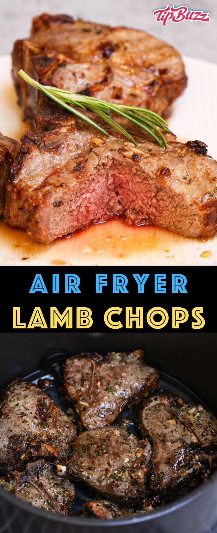 These Air Fryer Lamb Chops are juicy and flavorful with a crispy crust. This easy recipe is the fastest way to cook lamb chops, cutlets or a rack of lamb. They marinate briefly in garlic, rosemary and olive oil before cooking for just 10-12 minutes at 400°F! #AirFryerLambChops