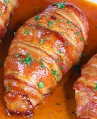 Bacon Brown Sugar Garlic Chicken is a delicious recipe with chicken and bacon baked in the oven to crispy perfection