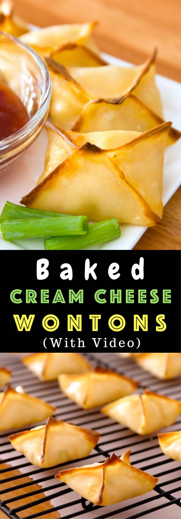 These Baked Cream Cheese Wontons have a delicious shrimp filling and a crispy exterior that melts in your mouth. An easy appetizer to make for a party! Video recipe. #wontons