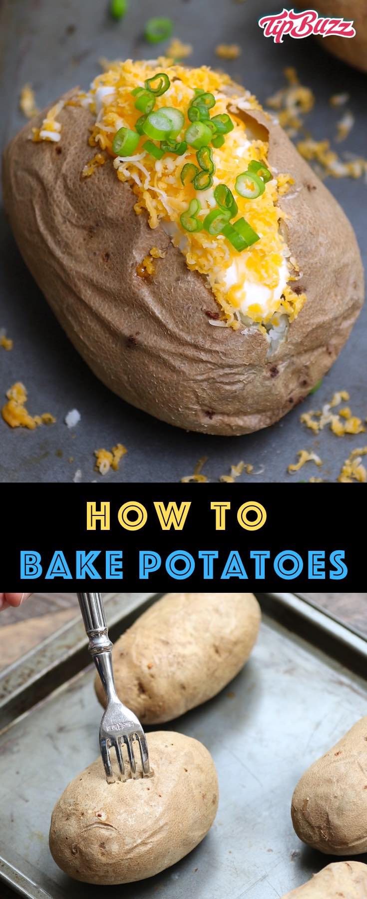 Make the perfect baked potato that's soft and fluffy with crispy skin! This easy recipe includes tips on how long to bake a potato for every oven temperature! #bakedpotato