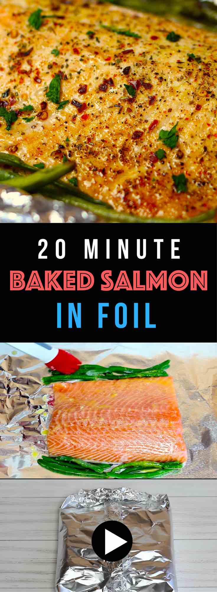 Healthy and easiest dinner ever! Salmon and green beans are baked in foil, which makes it moist, tender, and flakey. Plus clean up is a breeze! Only a few simple ingredients needed: Salmon, green beans, butter, lemon juice, Italian seasoning, salt & pepper, red pepper flakes and parsley for garnishing. Healthy, Quick and Easy recipe. Video recipe. | Tipbuzz.com 