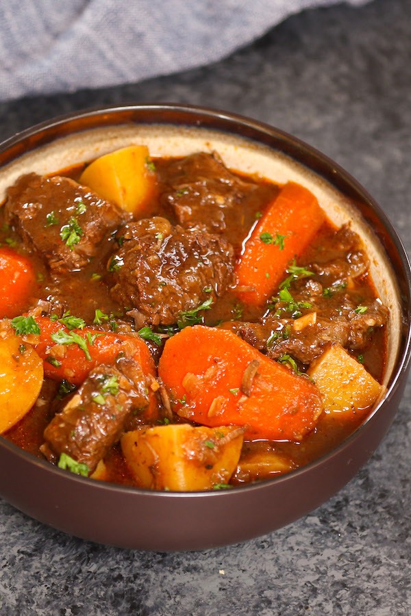 Serving of homemade beef stew in a bowl