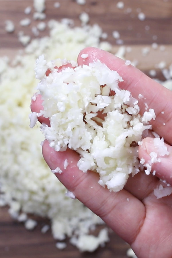 Cauliflower rice before cooking