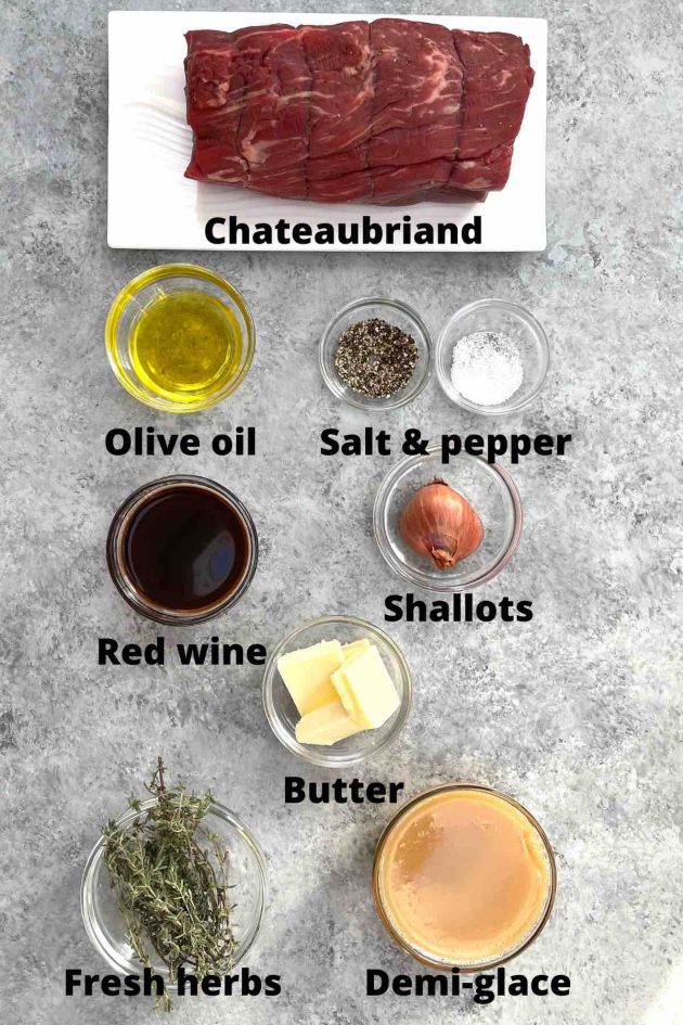 Ingredients used to make a chateaubriand