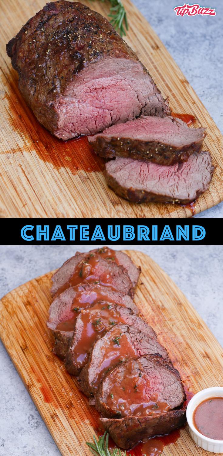 Chateaubriand is a thick center cut of beef tenderloin, sometimes called a chateaubriand steak or filet mignon roast. This traditional French dish is perfect for two served with potatoes and a homemade sauce!