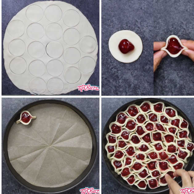 This graphic shows the 5 key steps for making a Cherry Pie Pull Apart