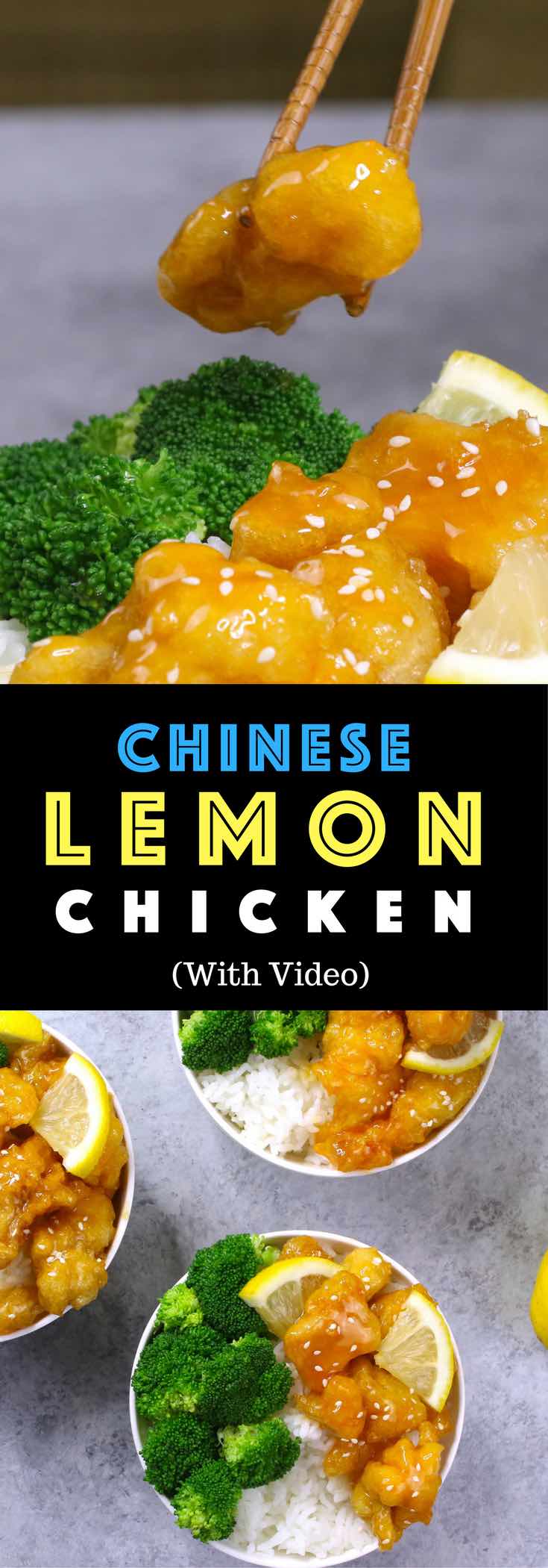Easy, crispy and most unbelievably delicious Lemon Chicken with Rice Bowls. So much better than take outs! All you need is only a few ingredients: chicken breast, lemon, salt & pepper, egg, oil, sugar, and cornstarch. One of the best Asian dinner ideas! Served with rice and broccoli. Quick and easy dinner recipe. Video recipe. | Tipbuzz.com 