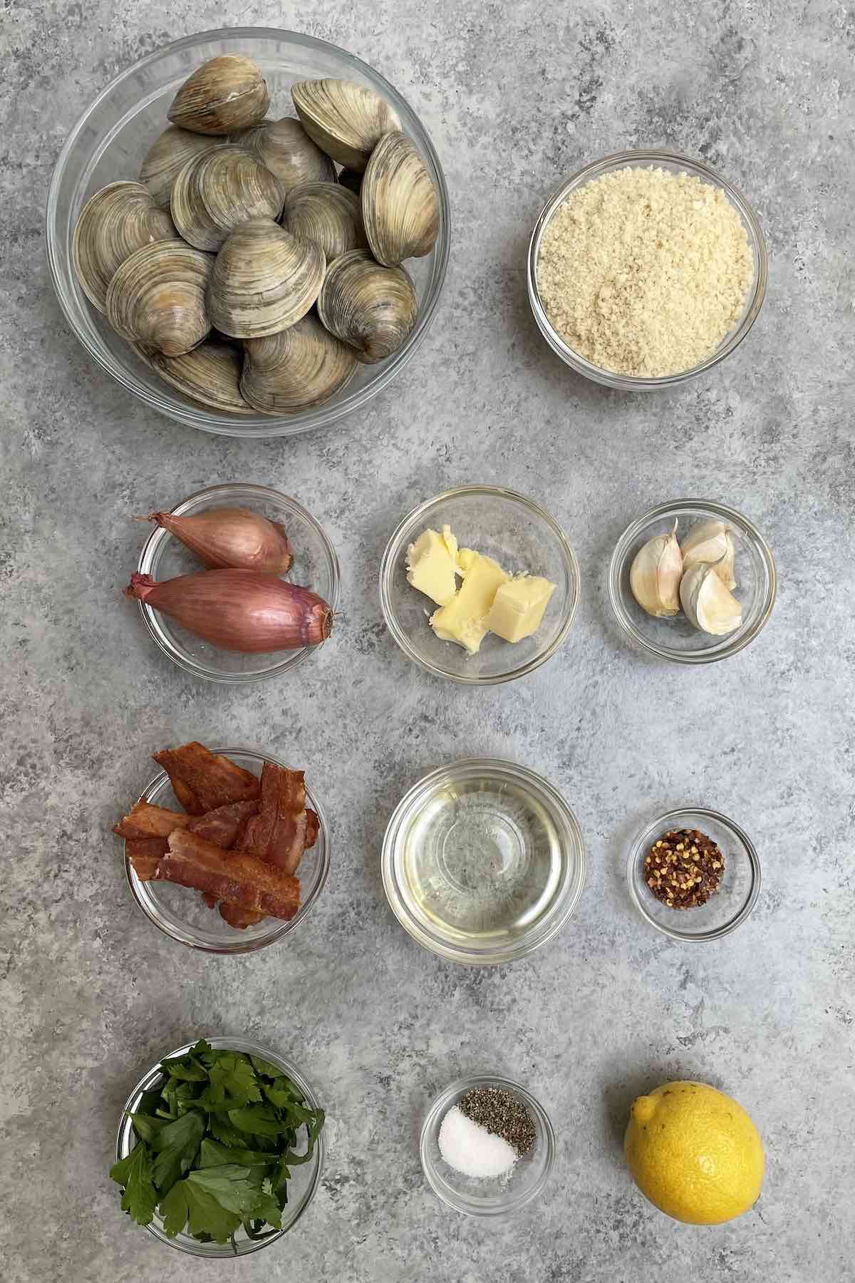 Ingredients for clams casino