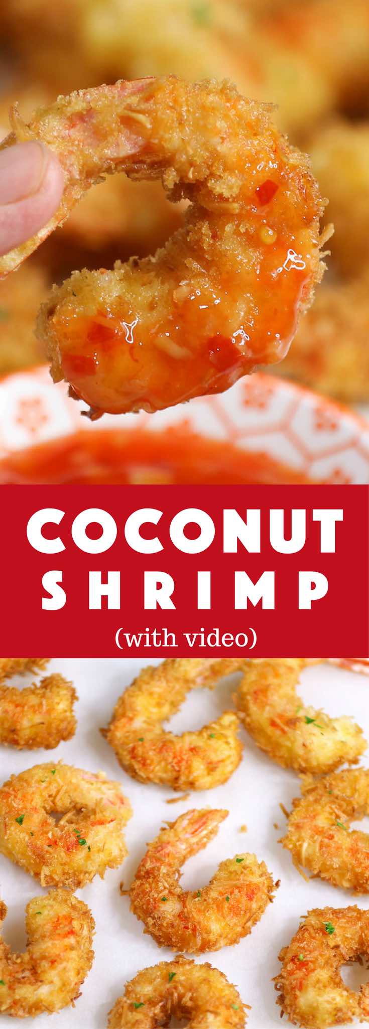 These Coconut Shrimp make an irresistible appetizer that’s tender on the inside, and crispy, sweet and crunchy on the outside. They’re mouthwateringly delicious and will be the first to go at a party! 