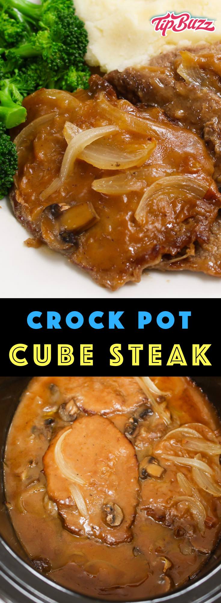 Crock Pot Cube Steak with Gravy is tender and succulent cubed steak smothered with a rich mushroom sauce. It’s easy to make in the slow cooker and serve with mashed potatoes and green vegetables on the side.