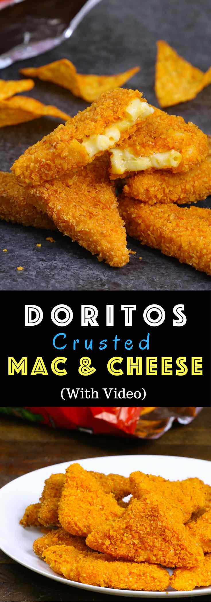 Fried Mac and Cheese Bites with a Doritos crust - crispy on the outside and creamy inside. The perfect party appetizer! #friedmacandcheese #macandcheese