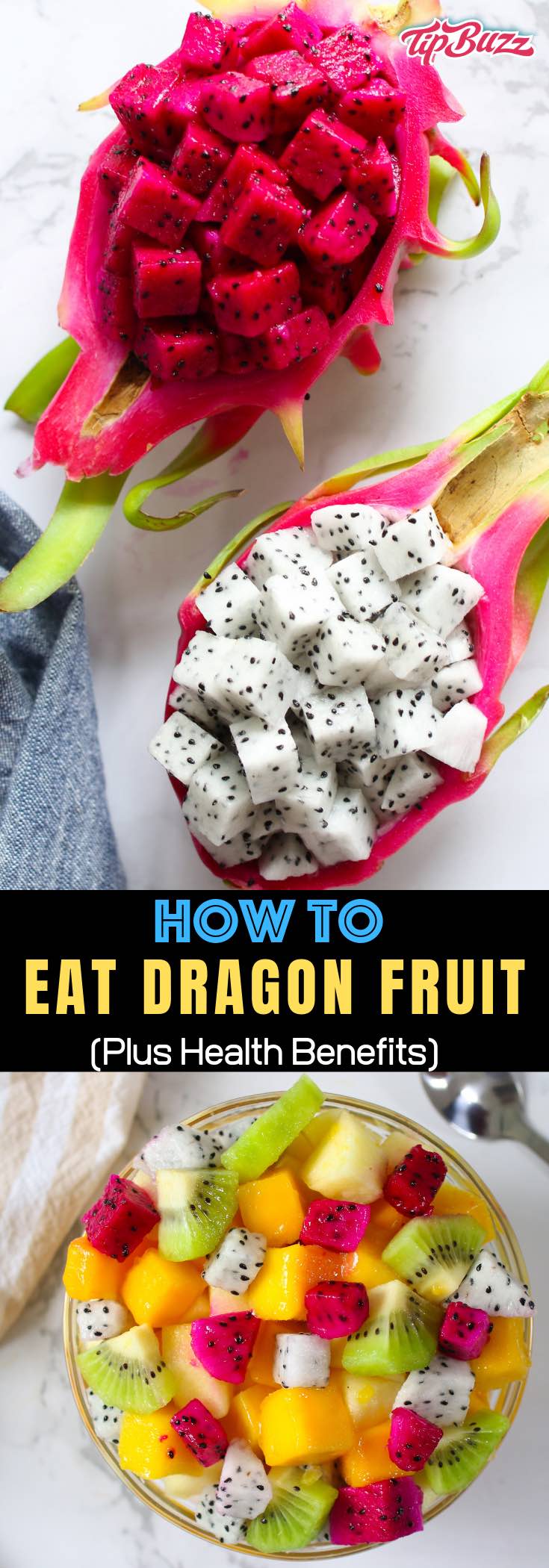 Dragon Fruit is a delicious tropical fruit with many health benefits. Learn how to cut dragon fruit easily and how to eat it whether you're making a smoothie, fruit salad or snack. #dragonfruit #reddragonfruit #whitedragonfruit