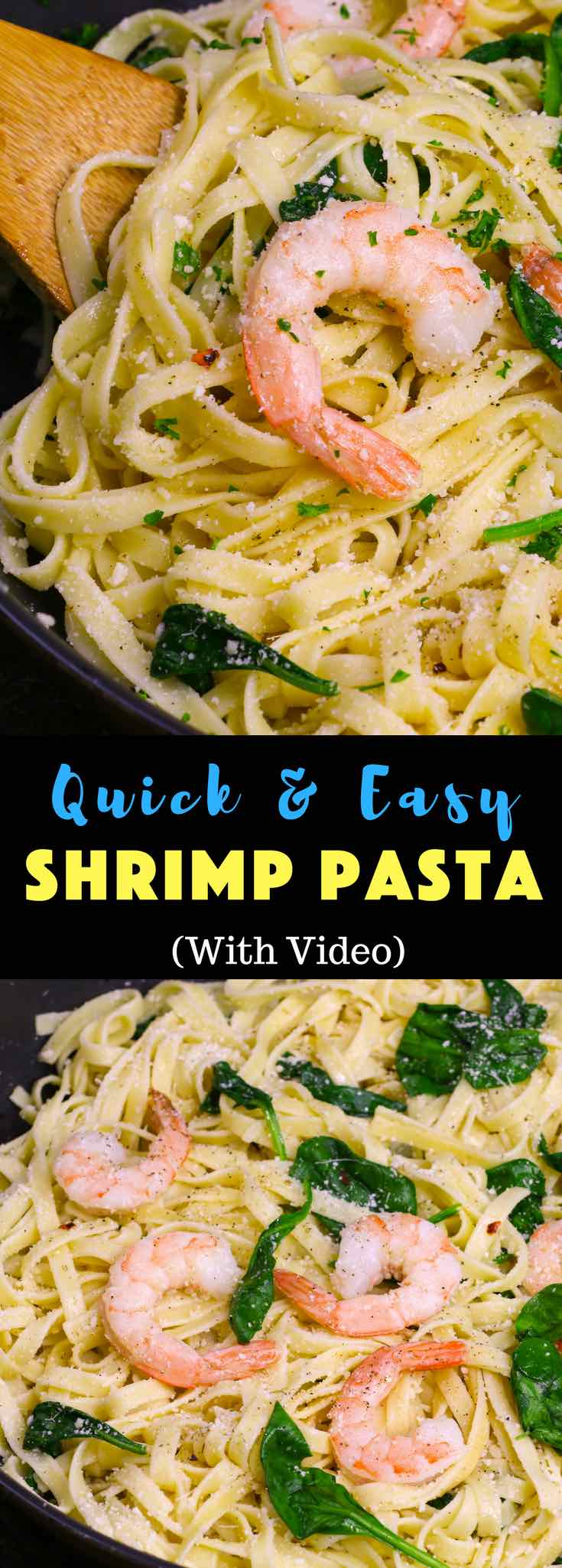 This Garlic Butter Shrimp Pasta is a simple and incredibly delicious one pot meal you can make in under 30 minutes. It’s a quick and easy dish that’s restaurant quality. Plus recipe video tutorial! #ShrimpPasta