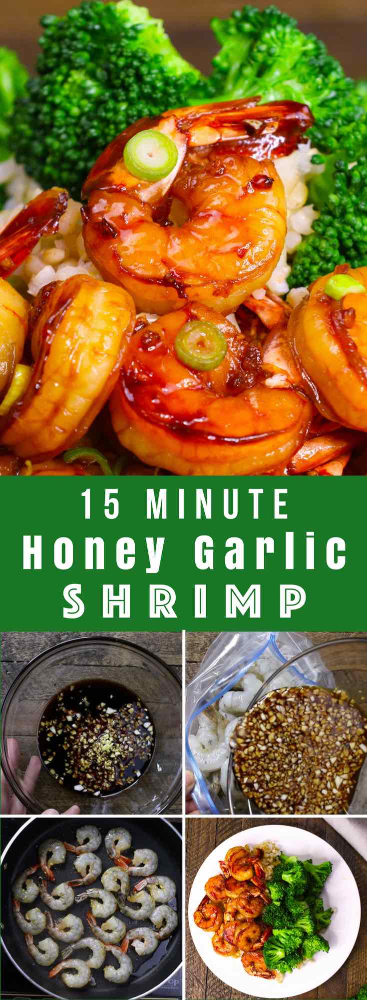 The easiest, most unbelievably delicious Honey Garlic Shrimp. And it’ll be on your dinner table in just 15 minutes. Succulent shrimp marinated in honey, garlic, soy sauce and ginger mix, seared in frying pan. Ready in 15 minutes! Quick and easy dinner recipe. #EasyShrimp #ShrimpRecipe