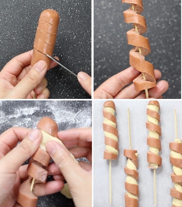 How to make Crescent Roll Hot Dogs or Tornado Dogs in 4 easy steps