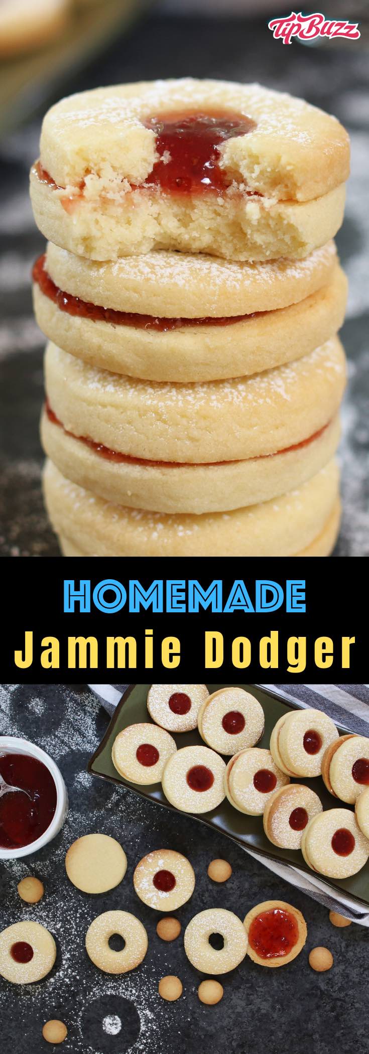 These soft and buttery homemade Jammie Dodgers are a UK staple! They are two shortbread biscuits sandwiched together with fruity jam such as strawberry or raspberry. I’ve packed all my tips in this post so that you can make them easily at home!