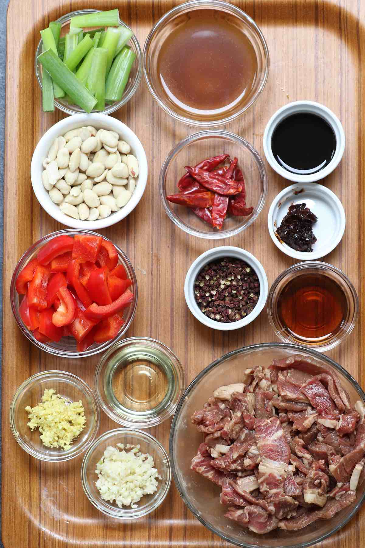 Ingredients for kung pao beef