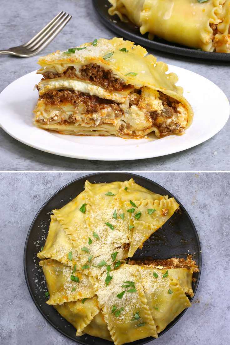 These photos show serving this party lasagna recipe