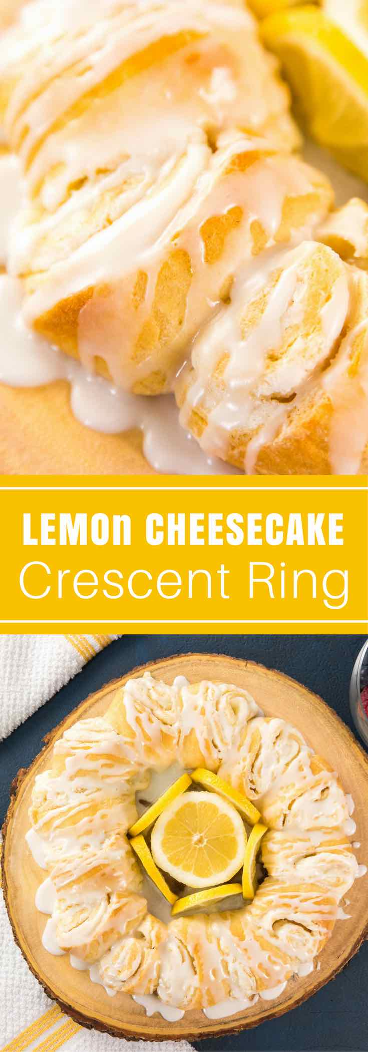 Quick And Easy Lemon Cheesecake Crescent Ring (video recipe) - bursting with irresistible lemon flavour! Tender and flaky crescent ring filled with creamy lemon cheesecake and topped with lemon zest! All you need is a 7 simple ingredients: cream cheese, lemon juice, lemon zest, sugar, crescent roll dough and milk. Perfect for Easter or any holiday breakfast or brunch! Vegetarian. | tipbuzz.com