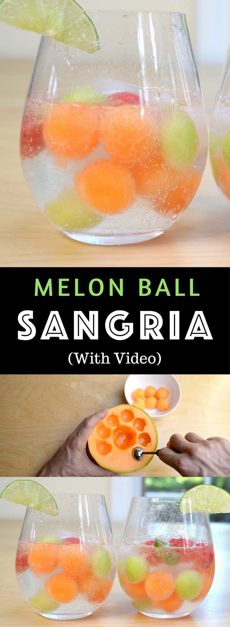 Easy Melon Ball Sangria – Refreshing and delicious melon ball sangria, the most beautiful sangria recipe! All you need is only a few ingredients: watermelon, cantaloupe and honeydew melons, moscato wine, sugar, lime, and sparkling water. Easy drinks recipe. Video recipe. | Tipbuzz.com