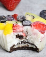Oreo Frozen Yogurt Bites – An easy and refreshing dessert that’s good for you. A fun way to enjoy FroYo with a yummy oreo crust at the bottom! These healthy frozen yogurt bites come with fruits and oreos. All you need is your favorite yogurt, some fruits and oreos. So delicious and so fun! Quick and easy recipe. Kids friendly. Video recipe. | Tipbuzz.com