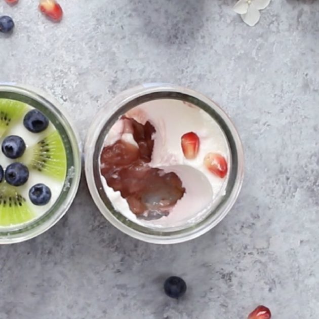 This close-up photo shows the thick, cuttable texture of Oui By Yoplait French-style yogurt
