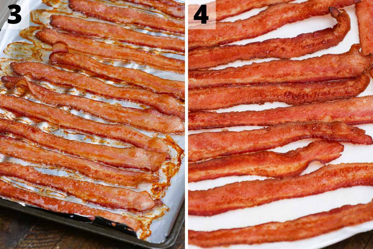 Baked bacon: step 3 and 4 photos.