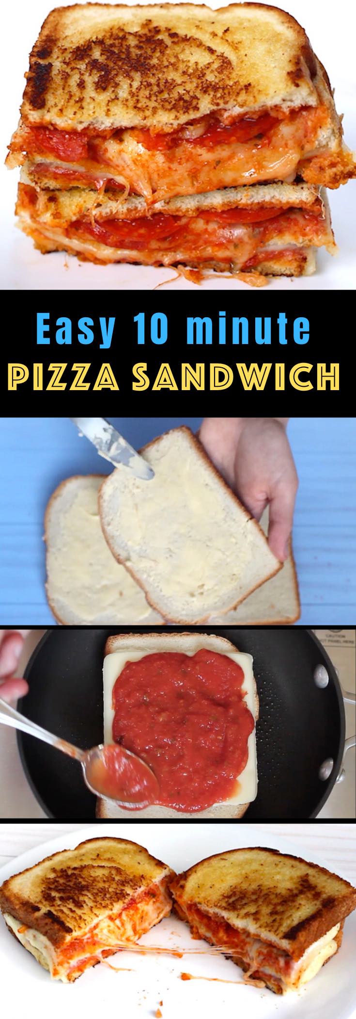 These easy Pizza Sandwiches combine your favorite bread with delicious pizza toppings such as pepperoni and mozzarella cheese, all cooked to golden cheesy perfection. They'll take your love for grilled cheese to a new level!