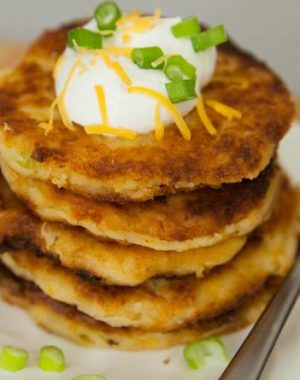 These Cheesy Mashed Potato Pancakes are an easy and tasty breakfast recipe