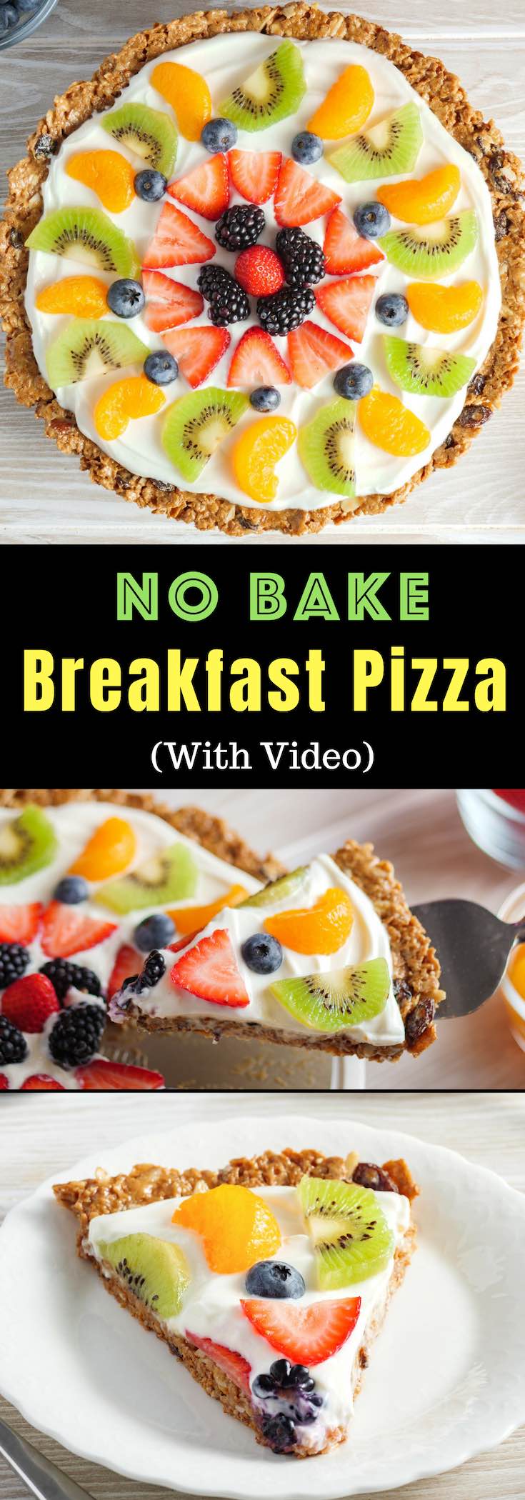 Raisin Bran Breakfast Pizza is an easy No Bake Fruit Pizza recipe for breakfast, brunch, parties and holidays made with a Kelloggs's Raisin Bran crust, fresh fruit and Greek yogurt #KelloggsCerealYourWay #ad 