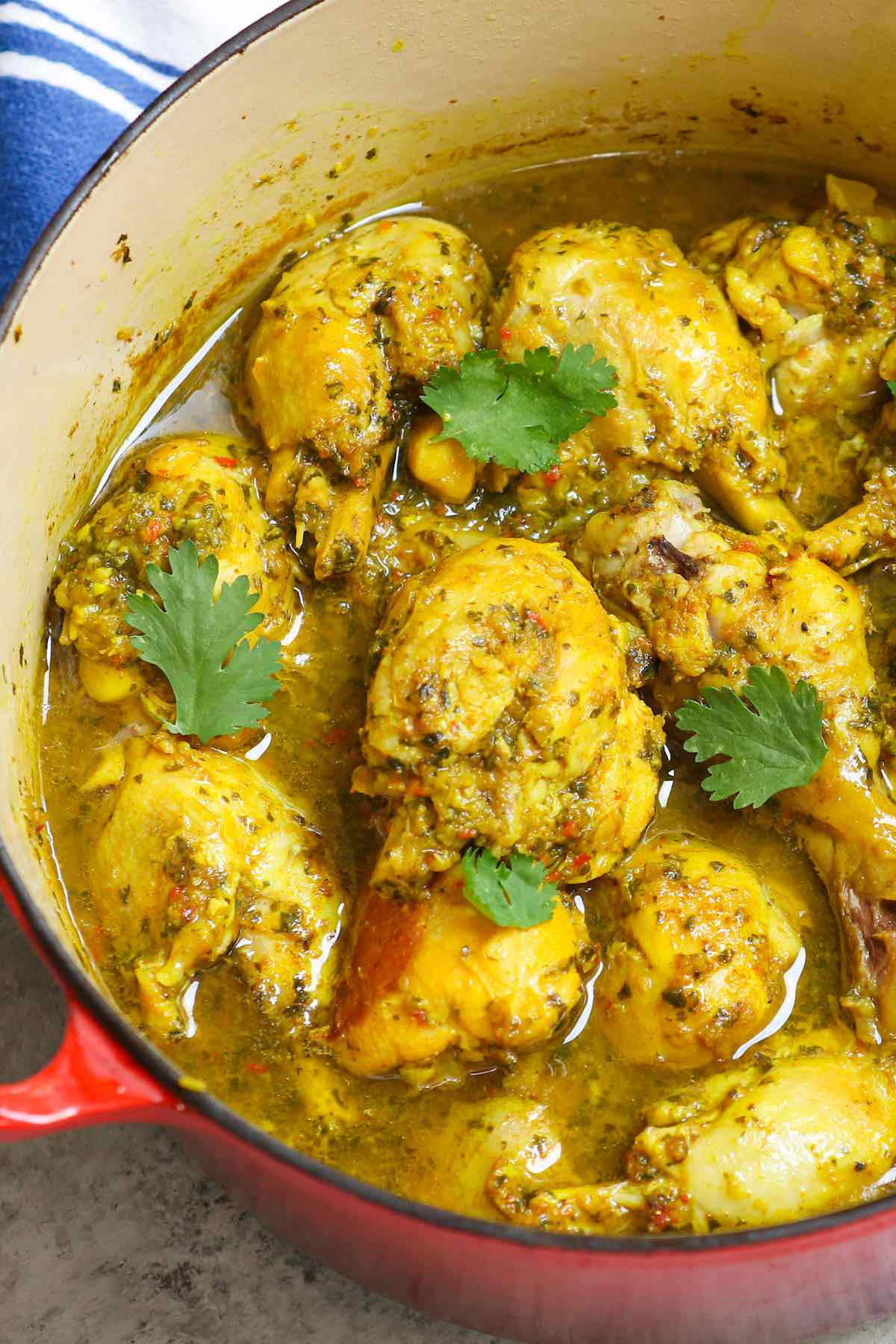 Trinidad curry chicken in a pot after cooking