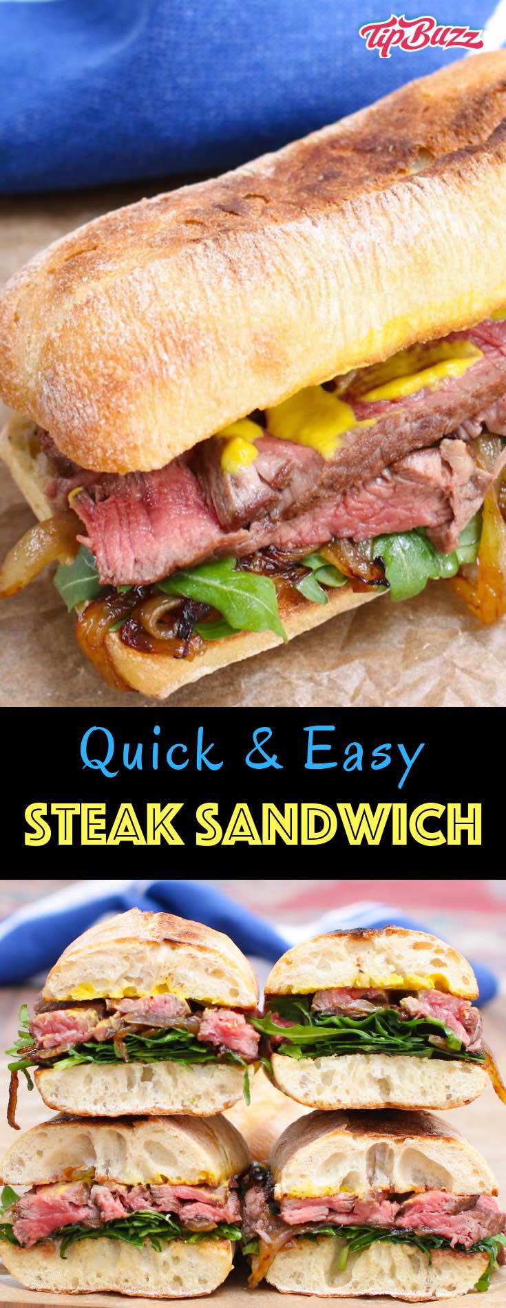Steak Sandwich is a hearty and flavorful sandwich loaded with tender and thinly-sliced steak, green vegetables, caramelized onions and mustard, along with the nicely toasted bread. #SteakSandwich