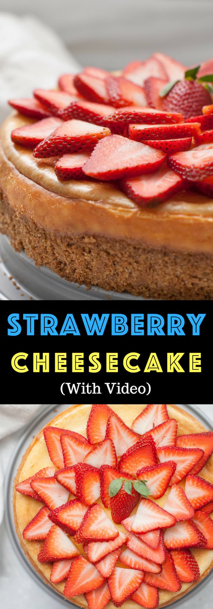 Strawberry White Chocolate Cheesecake is a fluffy baked cheesecake with a graham cracker crust and fresh strawberries on top. The perfect melt-in-your-mouth dessert for holidays including Easter, Mother's Day, Father's Day, Thanksgiving and Christmas as well as parties, potlucks and birthdays! Made with Happy Eggs from @happyeggcousa #healthyhappyeggs #organic #AD