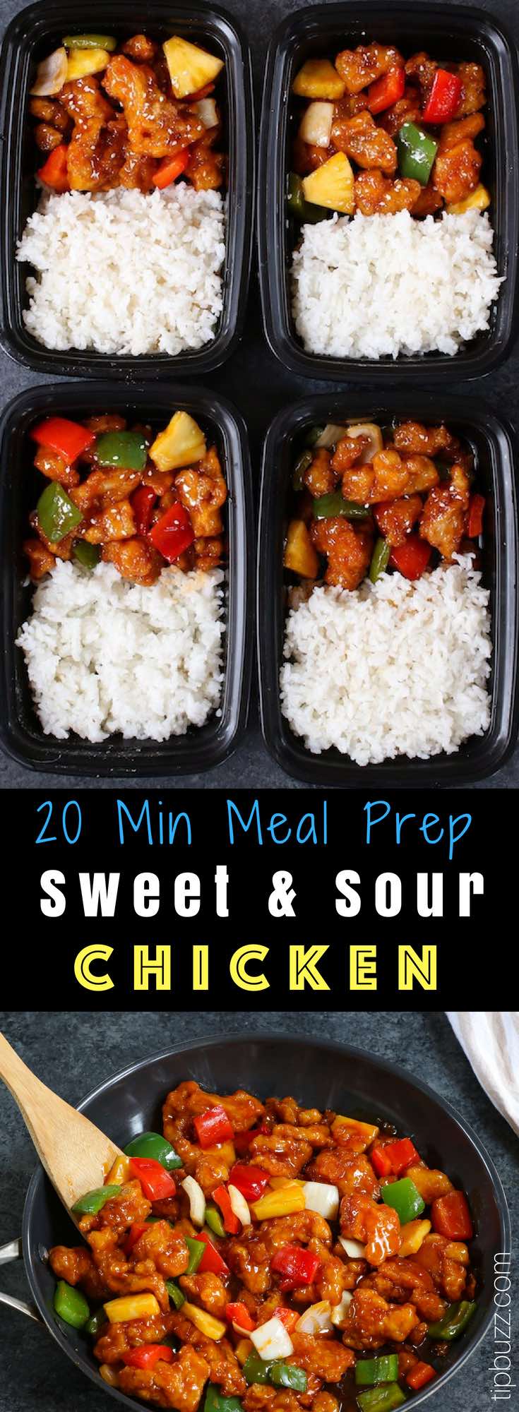 This Sweet and Sour Chicken is tender and crispy with bell peppers and pineapple in an irresistible sweet and sour sauce. It's ready in just 20 minutes and makes a quick weeknight dinner that's so much better than takeout from Chinese restaurants! #SweetAndSourChicken #MealPrep #ChickenMealPrep
