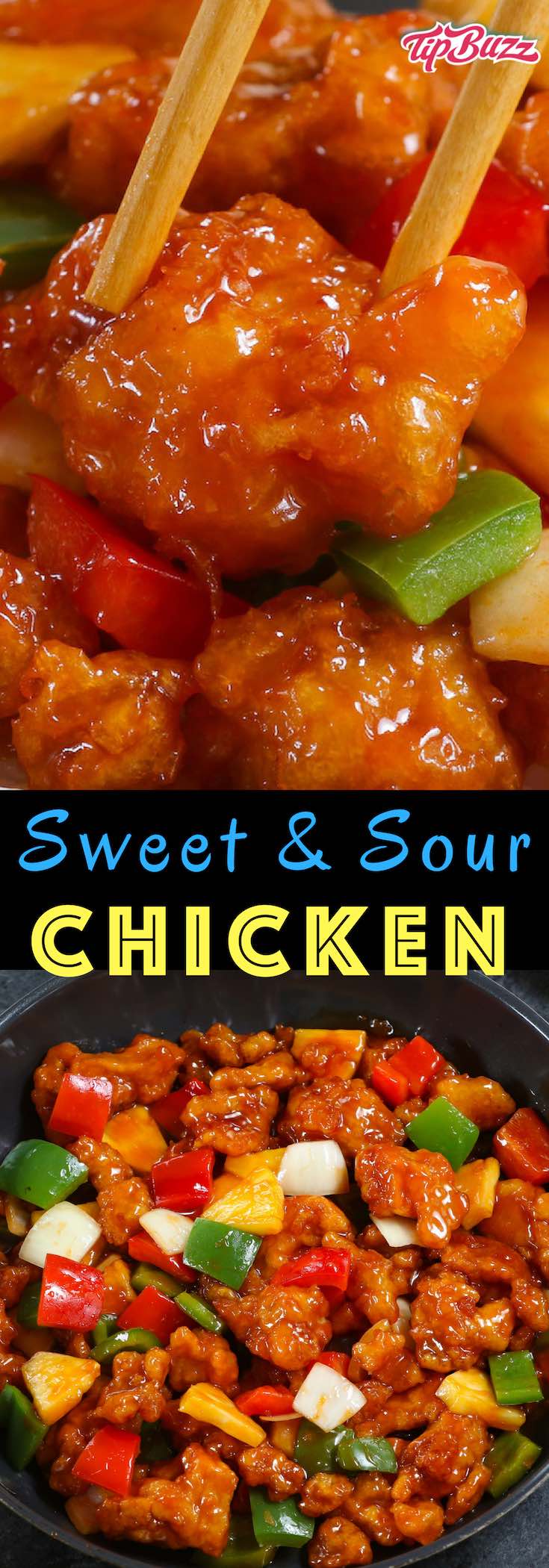 Sweet and Sour Chicken has crispy chicken with chunks of onion, bell pepper and pineapple in a homemade sweet and sour sauce. Serve it on top of rice for a delicious weeknight dinner. 