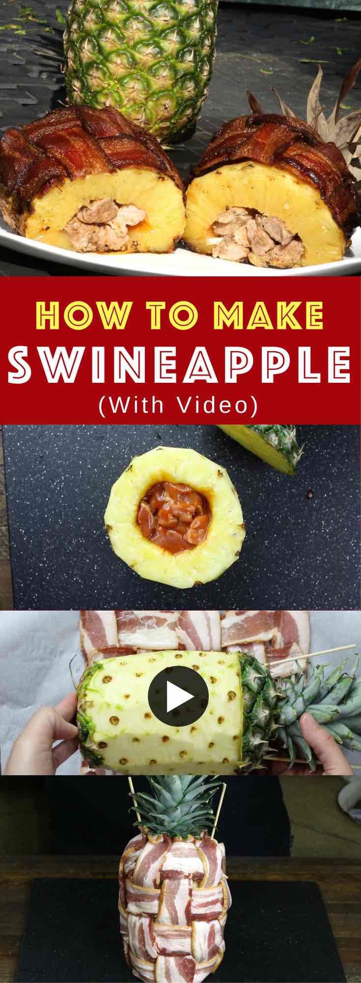 BBQ Swineapple: Pork Stuffed Pineapple Wrapped With Bacon – BBQ Pork Tenderloin stuffed in a pineapple, and then wrapped with bacon. You can grill or bake it! All you need is just a few ingredients: pineapple, bacon, pork tenderloin, BBQ sauce, and paprika. Great for summer BBQ or Father’s Day. Video recipe. | Tipbuzz.com
